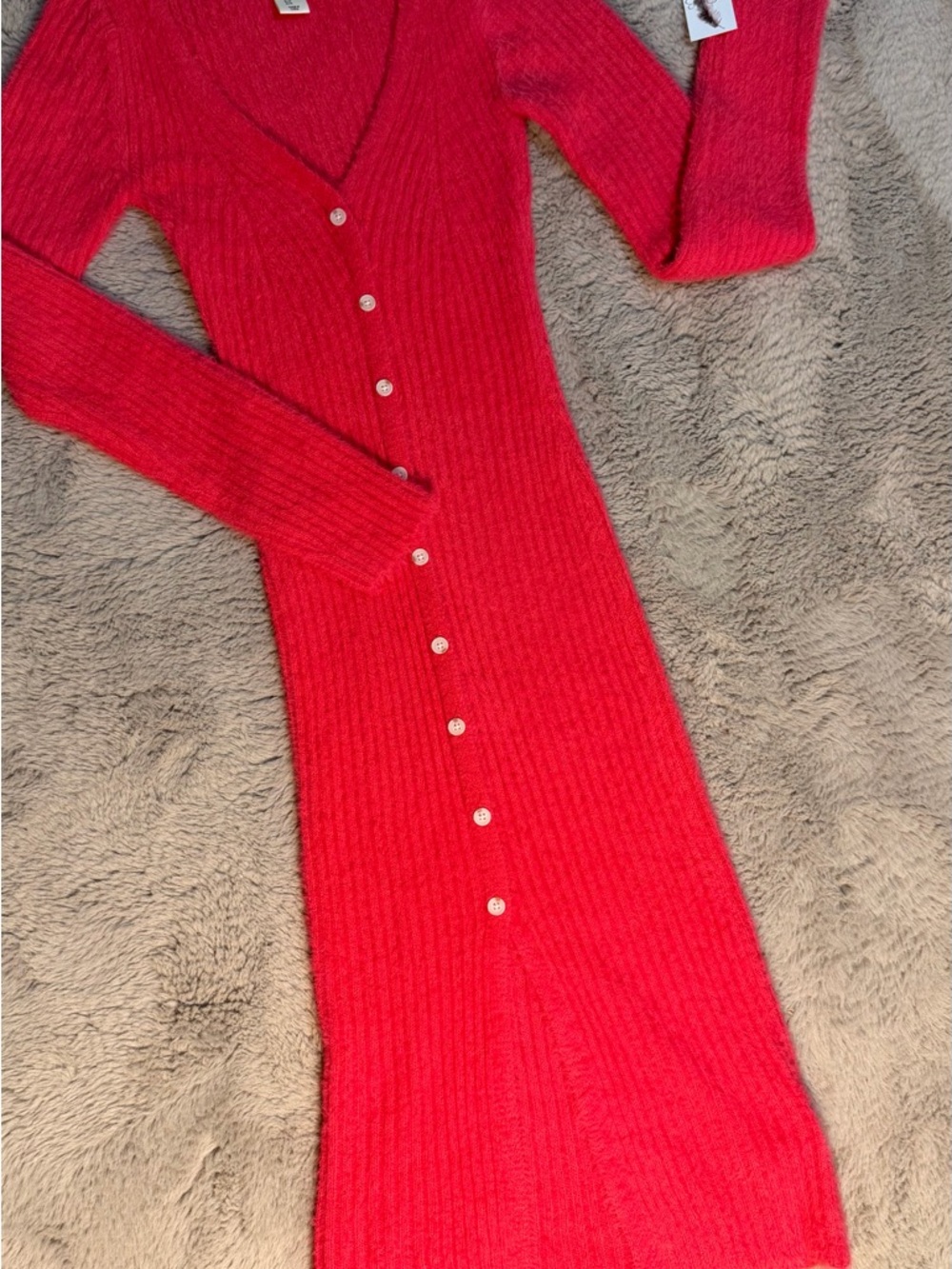 Jessica Simpson Red Ribbed Button-Down Midi Dress